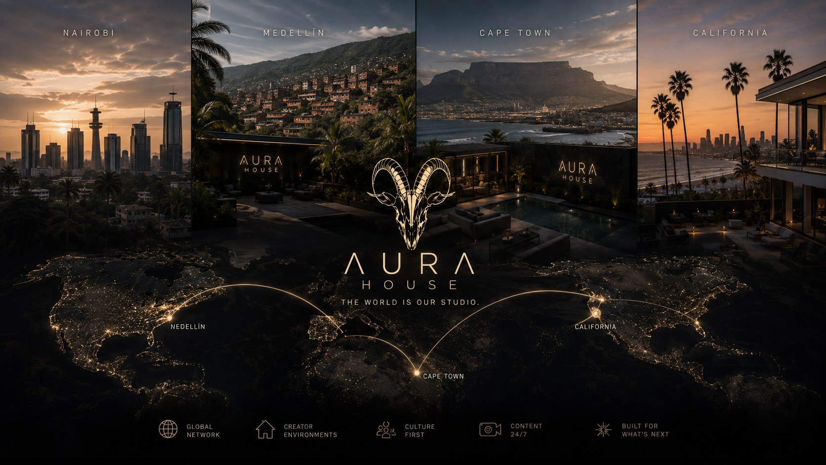 Aura House global locations &mdash; Nairobi, Medell&iacute;n, Cape Town, California: the world is our studio